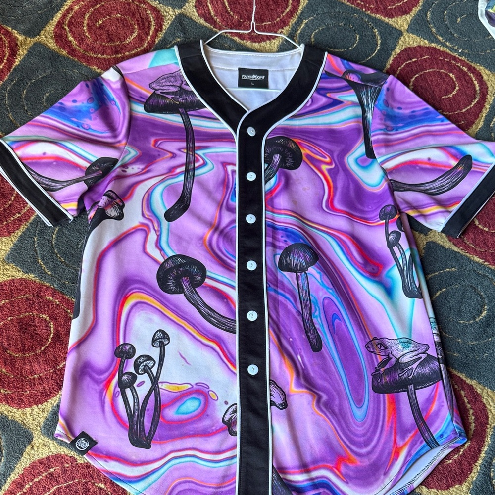 Colorful Mushroom Baseball Jersey (has some stains)
